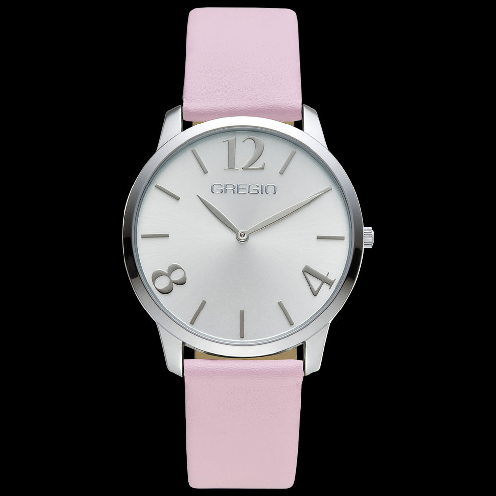 GREGIO SIMPLY ROSE PINK SILVER LEATHER WATCH