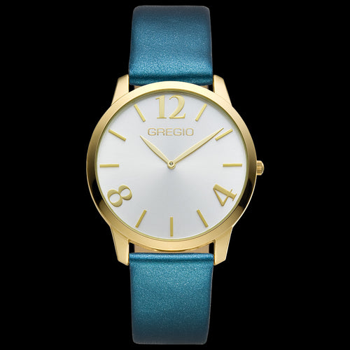 GREGIO SIMPLY ROSE PETROL GOLD LEATHER WATCH