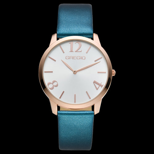 GREGIO SIMPLY ROSE PETROL GOLD LEATHER WATCH