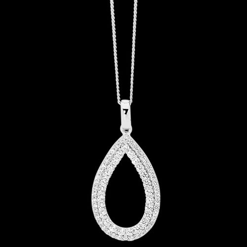 ELLANI STERLING SILVER DOUBLE OPEN TEARDROP PAVE CZ NECKLACE