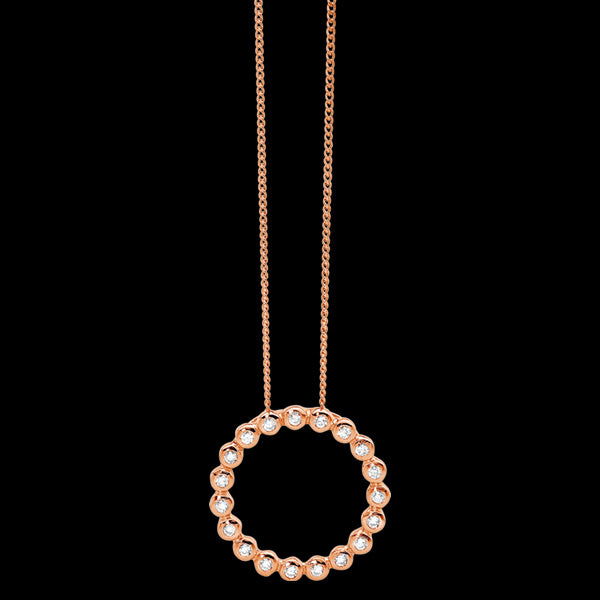 STERLING SILVER ROSE GOLD BEZEL CZ CROWN CIRCLE NECKLACE