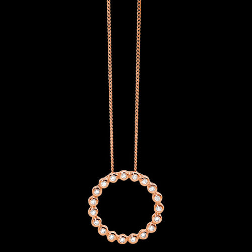 STERLING SILVER ROSE GOLD BEZEL CZ CROWN CIRCLE NECKLACE