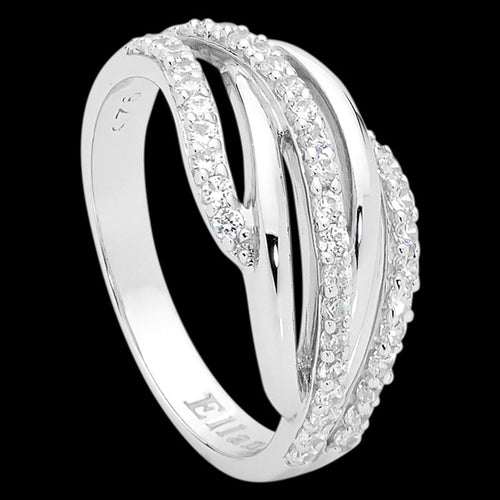 ELLANI STERLING SILVER CZ 5 BANDS OVERLAP RING