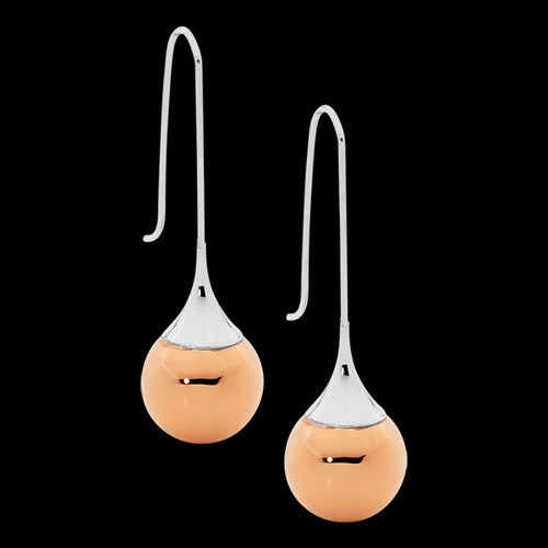 ELLANI STAINLESS STEEL ROSE GOLD TWO-TONE LONG DROP BALL HOOK EARRINGS