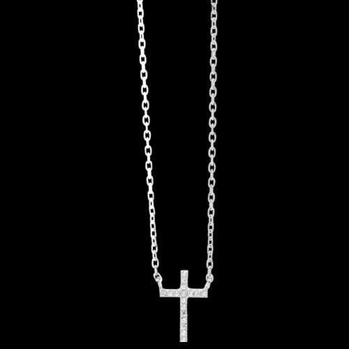 ELLANI STERLING SILVER MINI PAVE CROSS NECKLACE