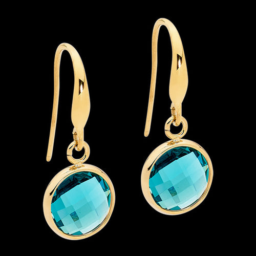 ELLANI STAINLESS STEEL GOLD TEAL GREEN GLASS CIRCLE DANGLE HOOK EARRINGS