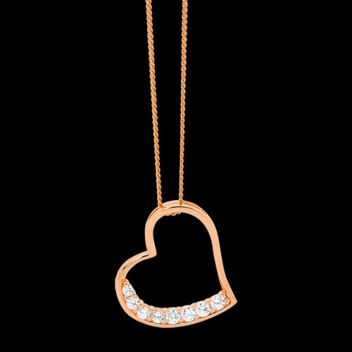 ELLANI STERLING SILVER ROSE GOLD PAVED CZ HEART NECKLACE