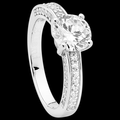 ELLANI STERLING SILVER SOLITAIRE CZ SIDE PAVE BAND RING