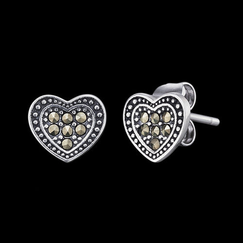 ENGELSRUFER SILVER MARCASITE HEART STUD EARRINGS