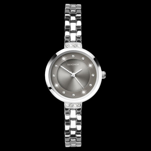 SEKONDA LADIES CZ GREY DIAL SILVER GLAMOUR WATCH