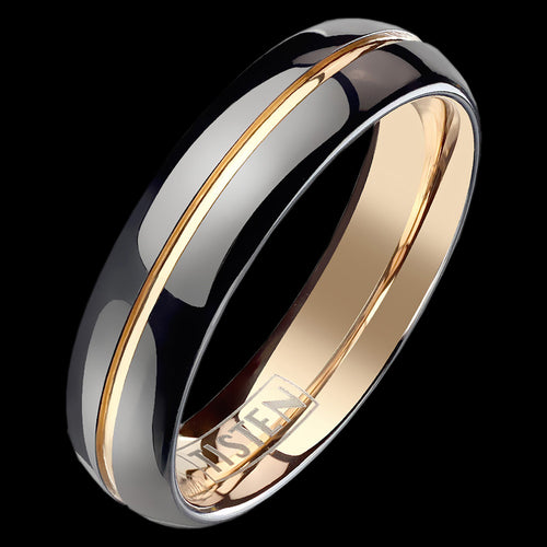 TISTEN MEN’S BLACK ROSE GOLD CONVEX GROOVE 6MM BAND RING