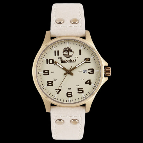 TIMBERLAND ALSTEAD GOLD SAND DIAL LEATHER STRAP WATCH