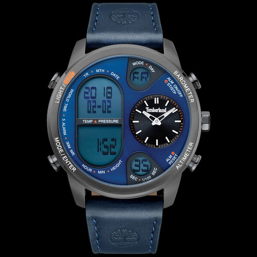 TIMBERLAND HT4 GUNMETAL BLUE DIAL DARK BLUE LEATHER WATCH