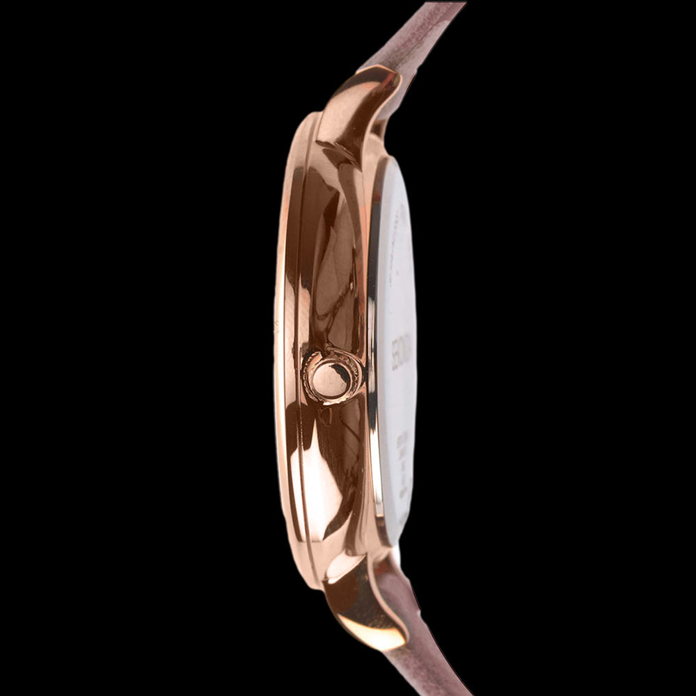SEKONDA LADIES ROSE GOLD FLORAL ETCHED DIAL MUSK WATCH - SIDE VIEW