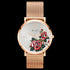 ROSE & COY ART SERIES RED ROSE 40MM ROSE GOLD MESH WATCH