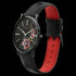 ROSE & COY MIDNIGHT RED ROSE 40MM BLACK LEATHER WATCH - TILT VIEW