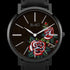 ROSE & COY MIDNIGHT RED ROSE 40MM BLACK LEATHER WATCH - DIAL CLOSE-UP