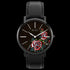 ROSE & COY MIDNIGHT RED ROSE 40MM BLACK LEATHER WATCH