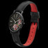 ROSE & COY MIDNIGHT RED ROSE 34MM BLACK LEATHER WATCH - TILT VIEW