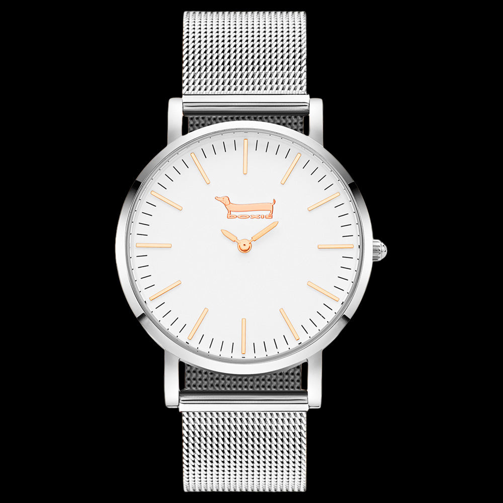 DOXIE FRIEDA & DORI 40MM SILVER MESH WATCH