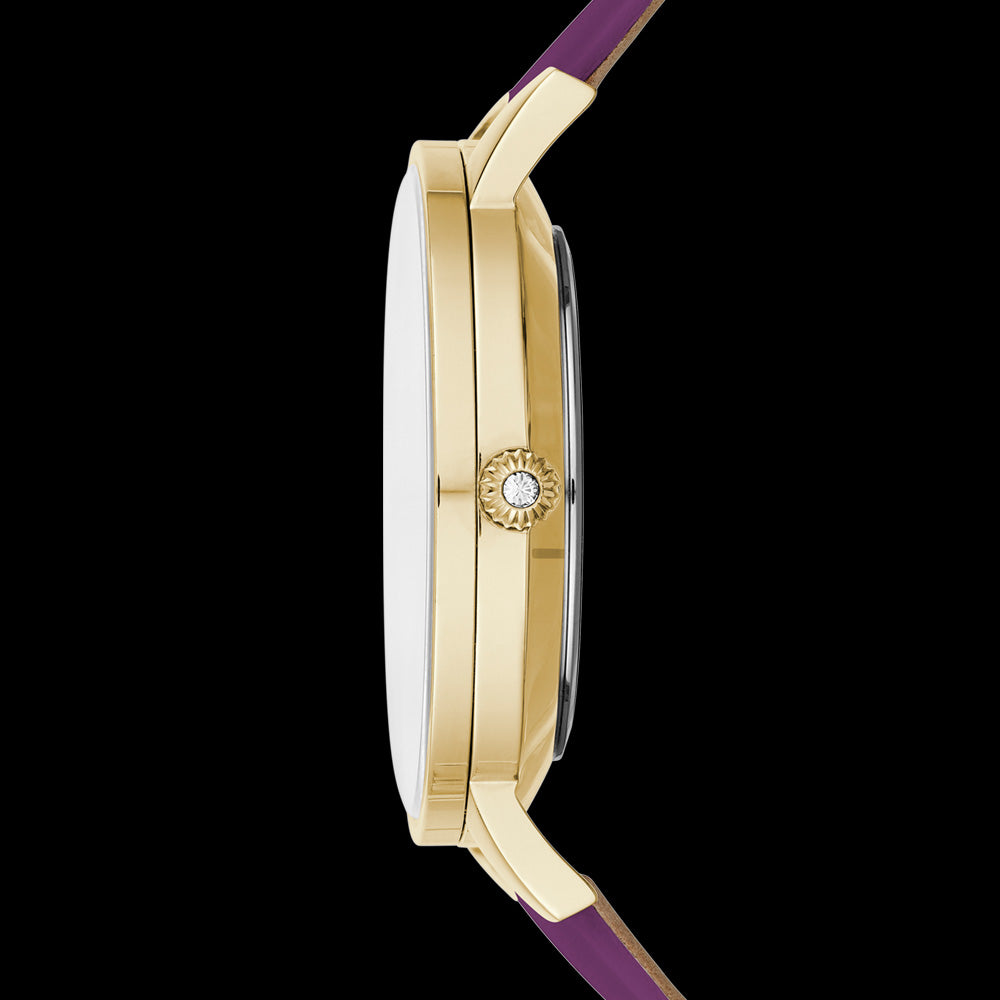 TED BAKER KATE ROSE GOLD SUNDIAL PURPLE LEATHER WATCH - SIDE VIEW
