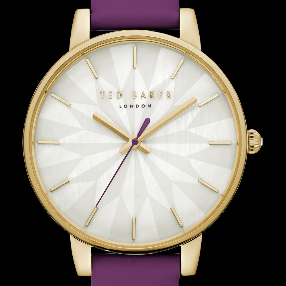 TED BAKER KATE ROSE GOLD SUNDIAL PURPLE LEATHER WATCH - DIAL CLOSE-UP