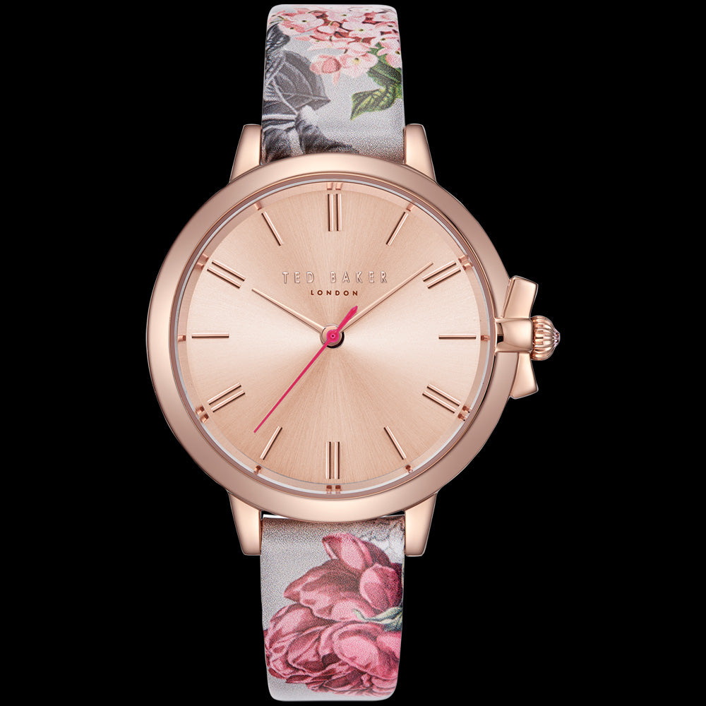 TED BAKER RUTH ROSE GOLD FLORAL LEATHER WATCH