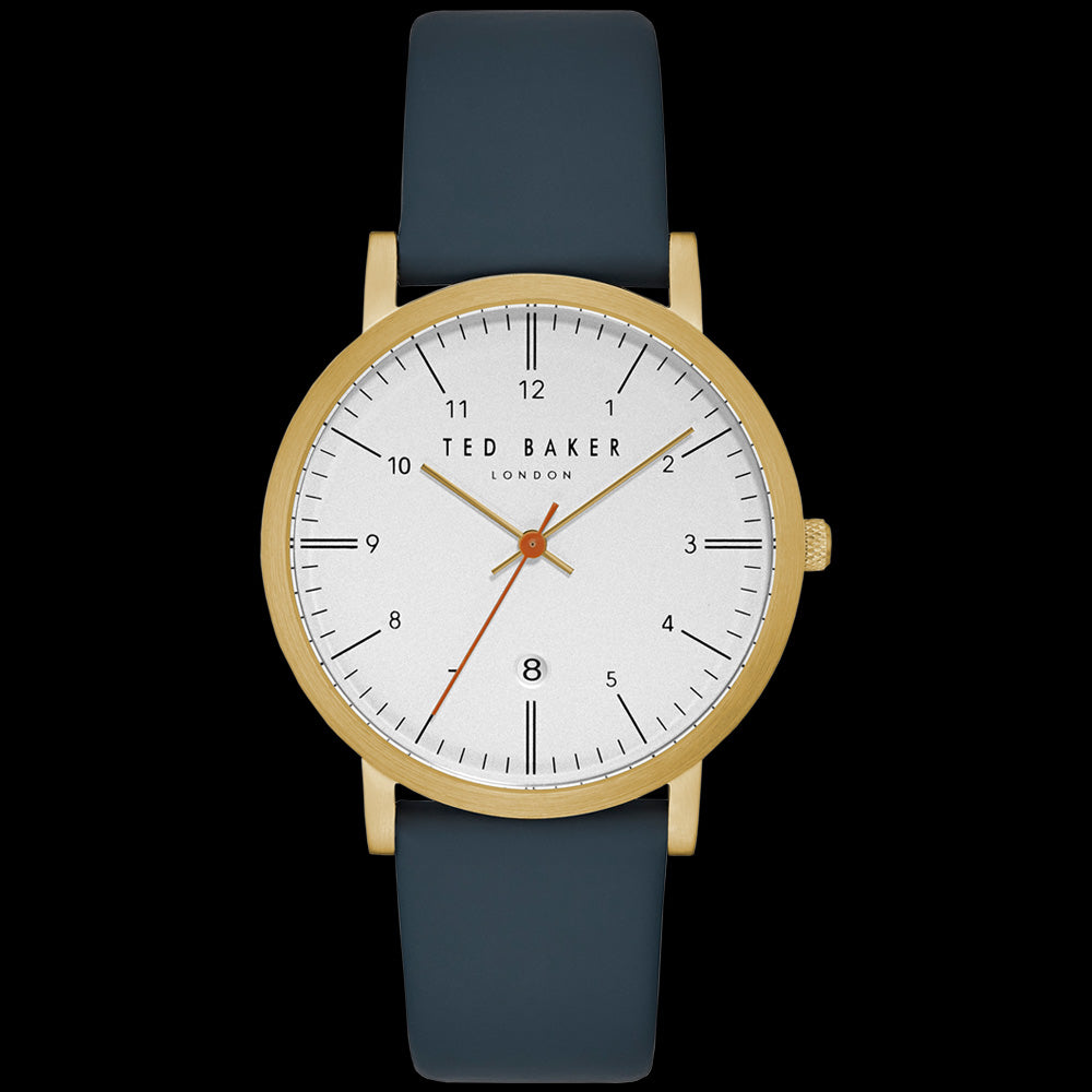 TED BAKER SAMUEL WHITE DIAL GOLD BLUE LEATHER WATCH