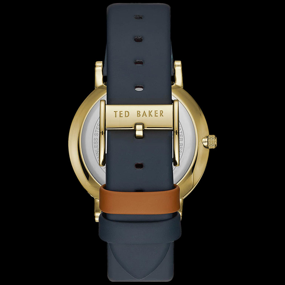 TED BAKER SAMUEL WHITE DIAL GOLD BLUE LEATHER WATCH - BACK VIEW