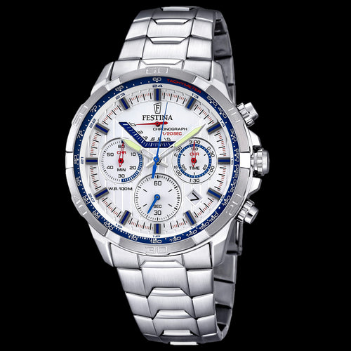 FESTINA MEN'S BLUE WHITE DIAL CHRONOGRAPH CLASSIC WATCH