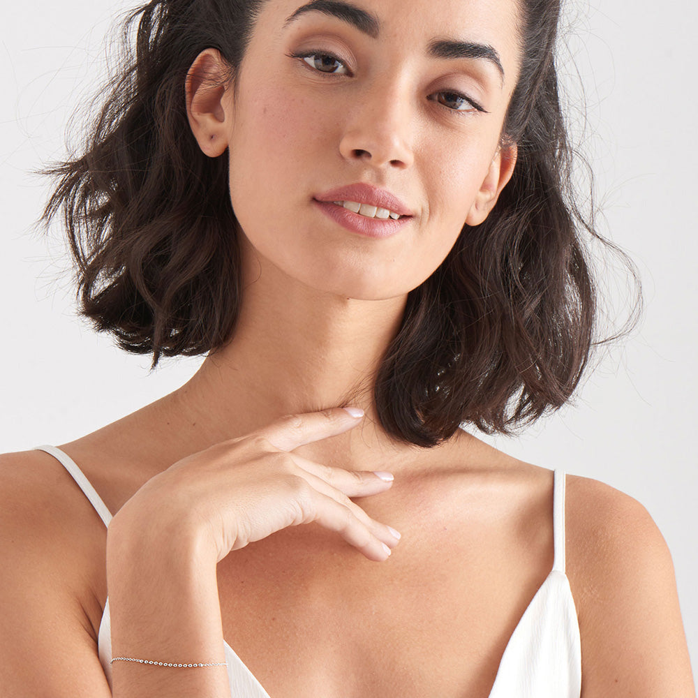 ANIA HAIE MINIMALISM SILVER MODERN MULTIPLE BALLS BRACELET- MODEL VIEW