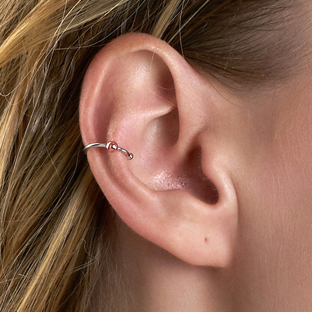 ANIA HAIE OUT OF THIS WORLD SILVER & ROSE GOLD ORBIT EAR CUFF - MODEL VIEW