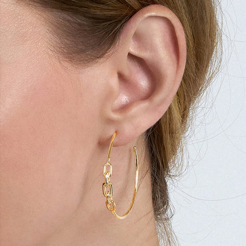 ANIA HAIE LINKS GOLD HOOP EARRINGS - MODEL VIEW