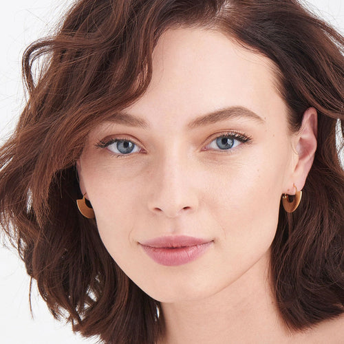 ANIA HAIE GEOMETRY CLASS GOLD FAN HOOP EARRINGS - MODEL VIEW