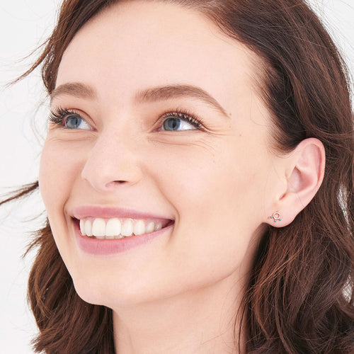 ANIA HAIE CONNECT THE DOTS ROSE GOLD DOTTED CIRCLE STUD EARRINGS - MODEL VIEW