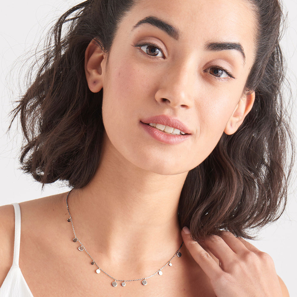 ANIA HAIE GEOMETRY CLASS SILVER MIXED DISCS 40-45CM NECKLACE - MODEL VIEW