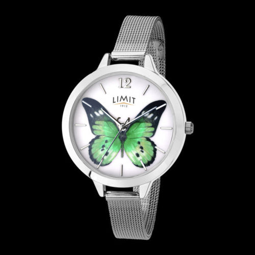 LIMIT SECRET GARDEN GREEN BUTTERFLY SILVER MESH WATCH