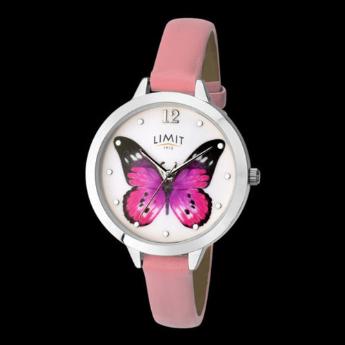 LIMIT SECRET GARDEN PINK BUTTERFLY SILVER PINK LEATHER WATCH