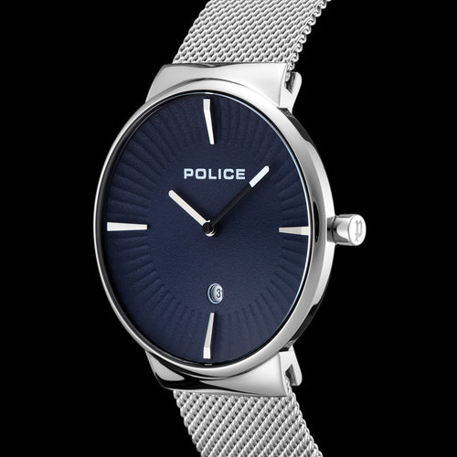 POLICE MEN'S CASCADE BLUE DIAL SILVER MESH WATCH - TILT VIEW