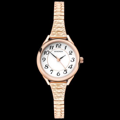 SEKONDA LADIES ROSE GOLD NUMBERS DIAL STRETCH BAND WATCH