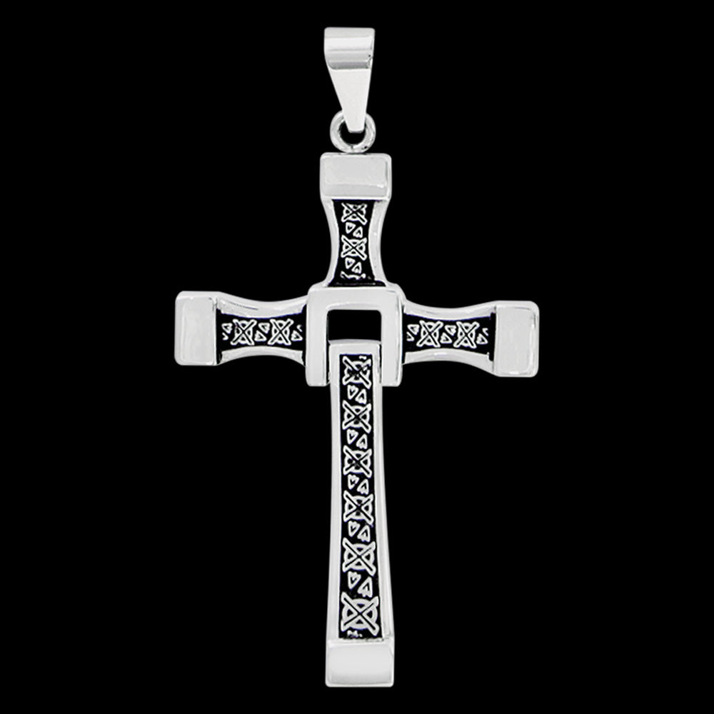SAVE BRAVE MEN’S DAVIS STAINLESS STEEL CELTIC CROSS NECKLACE - FRONT VIEW