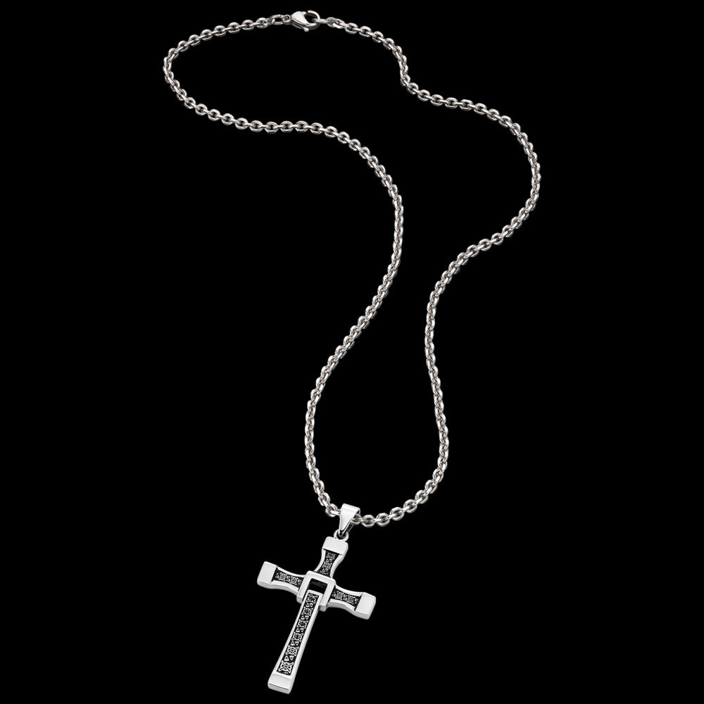 SAVE BRAVE MEN’S DAVIS STAINLESS STEEL CELTIC CROSS NECKLACE - LONG VIEW