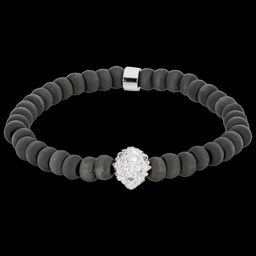 SILVER LION HEAD MEN'S BRACELET BLACK BEADS | SAVE BRAVE AUSTRALIA