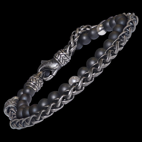 SAVE BRAVE MEN’S NICO ONYX BEAD & CHAIN DOUBLE WRAP BRACELET - TILT VIEW