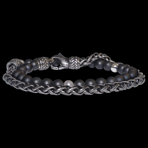 SAVE BRAVE MEN’S NICO ONYX BEAD & CHAIN DOUBLE WRAP BRACELET