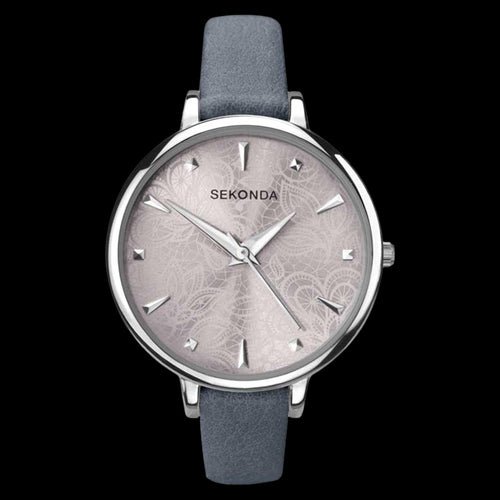 SEKONDA LADIES SILVER ETCHED DIAL BLUE WATCH