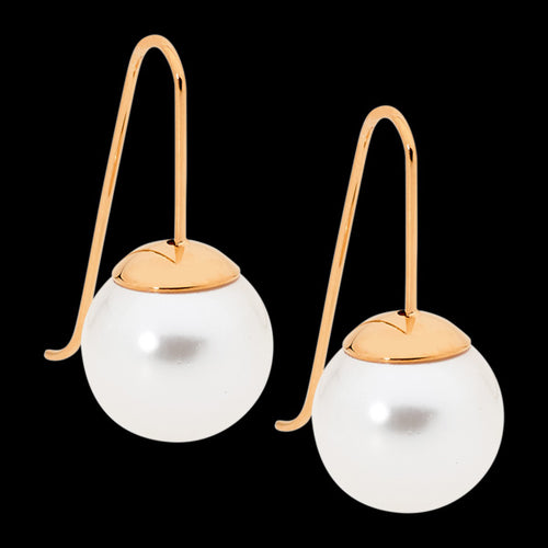 ELLANI STAINLESS STEEL ROSE GOLD IP DROP PEARL HOOK EARRINGS