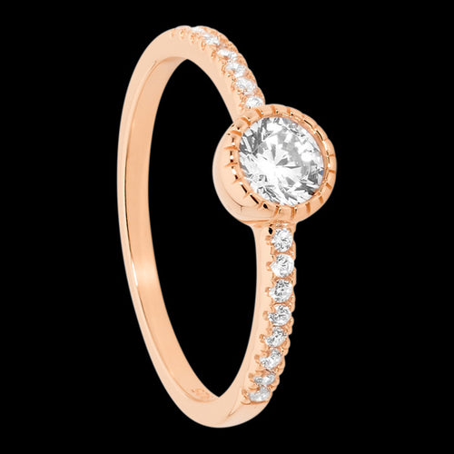 ELLANI STERLING SILVER ROSE GOLD 5MM CZ CROWN SET SOLITAIRE BAND RING