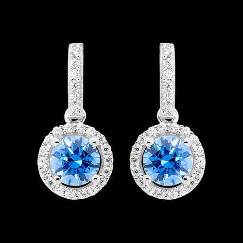ELLANI STERLING SILVER HALO PAVE SWISS BLUE EARRINGS
