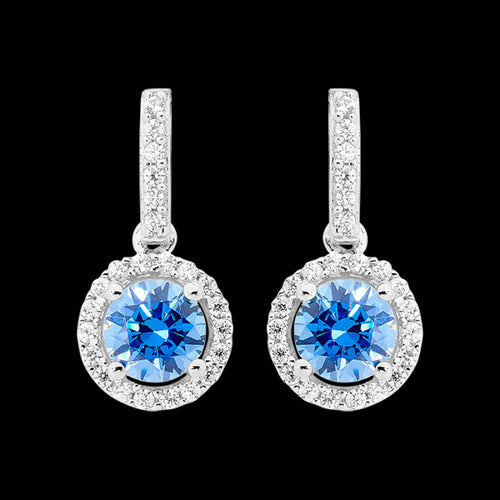 ELLANI STERLING SILVER HALO PAVE SWISS BLUE EARRINGS